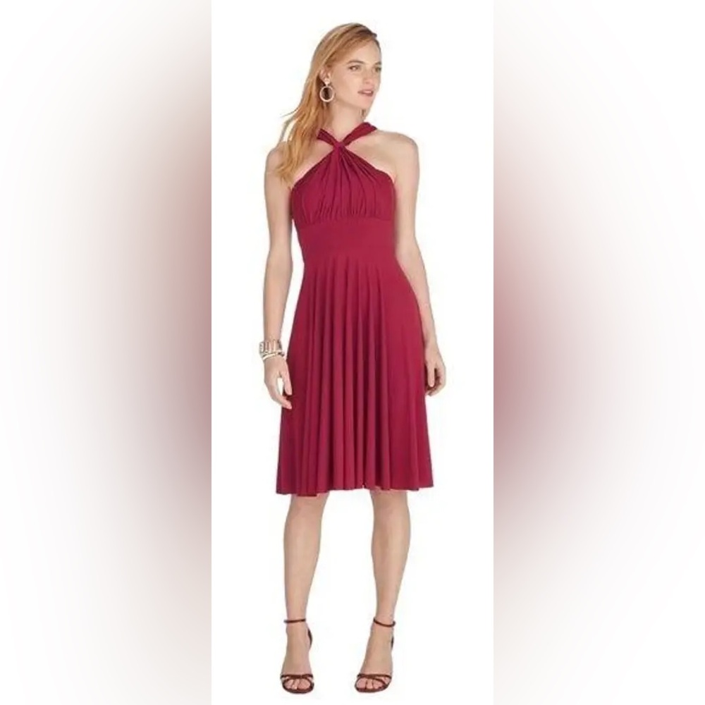 WHBM Genius Convertible Fit & Flare Burgundy Red Dress